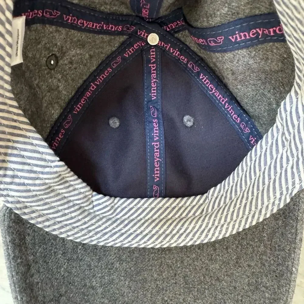 Vineyard Vines Wool Blend Adjustable Strap Back Whale Baseball Cap Gray Hat